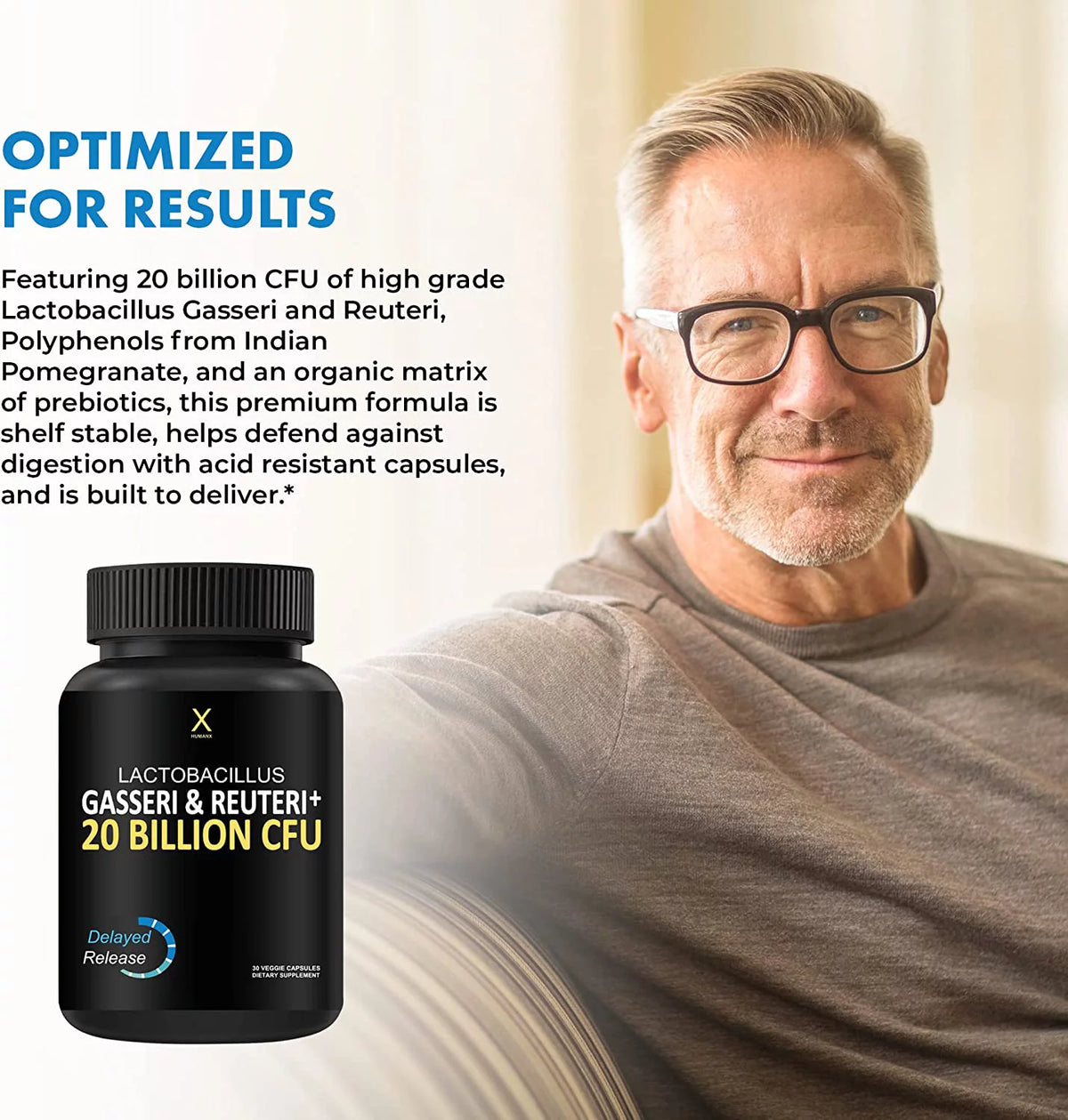 Probiotic Supplement with Lactobacillus Gasseri & Reuteri, 20 Billion CFU, Delayed Release Capsules O497