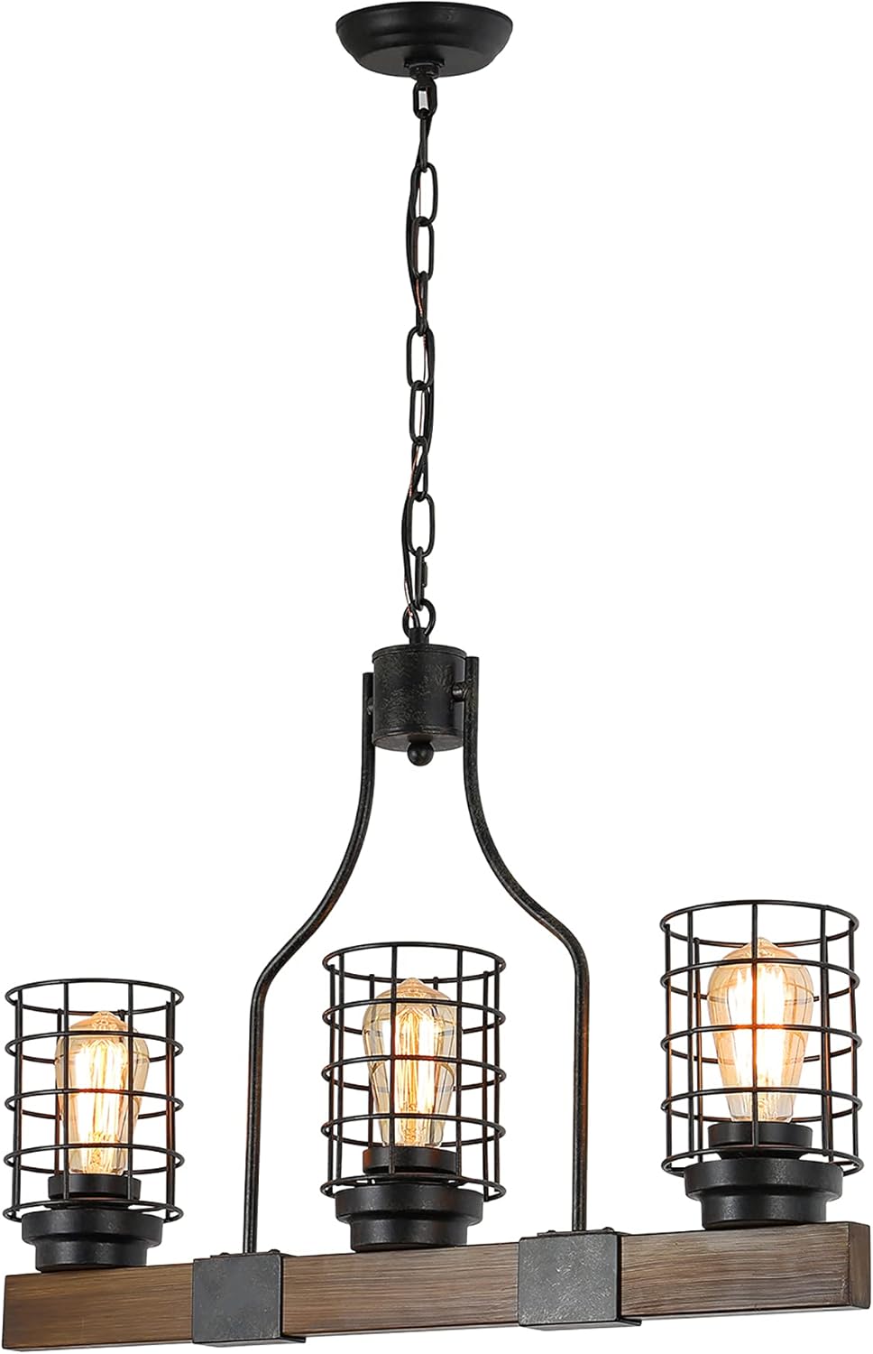 3-Lights Wood Chandelier with Cage Shade L865633