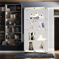 White Glass Display Cabinet with Lock and Lights 2 Doors 4 Shelves Q128278
