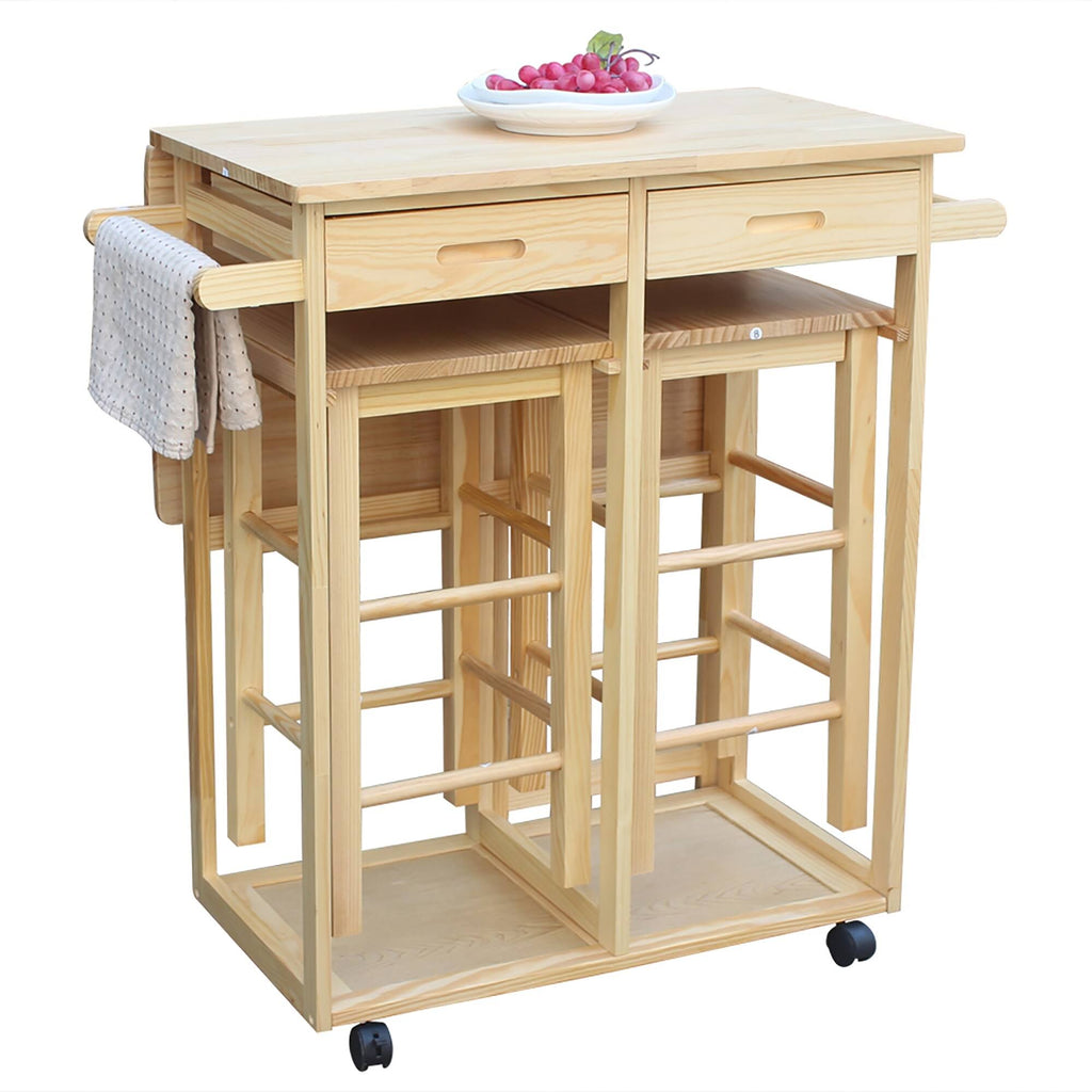 Square Folding Dining Cart Bar Table with 2 Stools N789