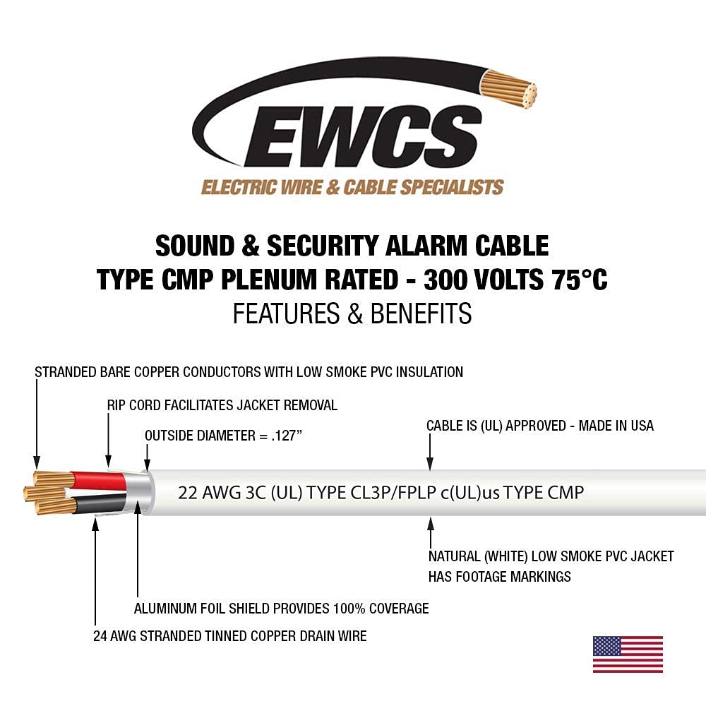 22 AWG 3/C Shielded Sound & Security Cable 1000 Feet U351143