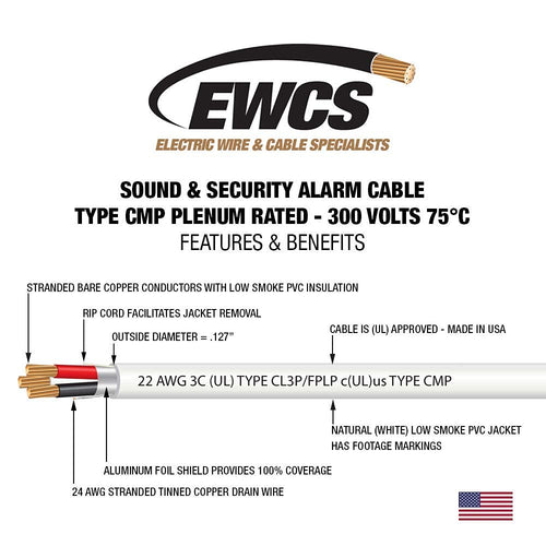 22 AWG 3/C Shielded Sound & Security Cable 1000 Feet U351143