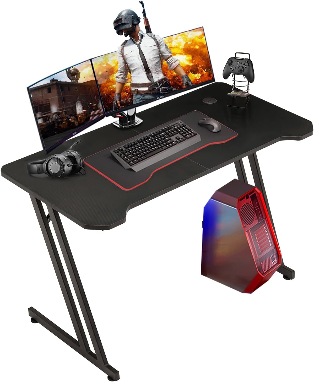 47 Ergonomic Z Shape Gaming Desk with Carbon Fiber Surface I56477