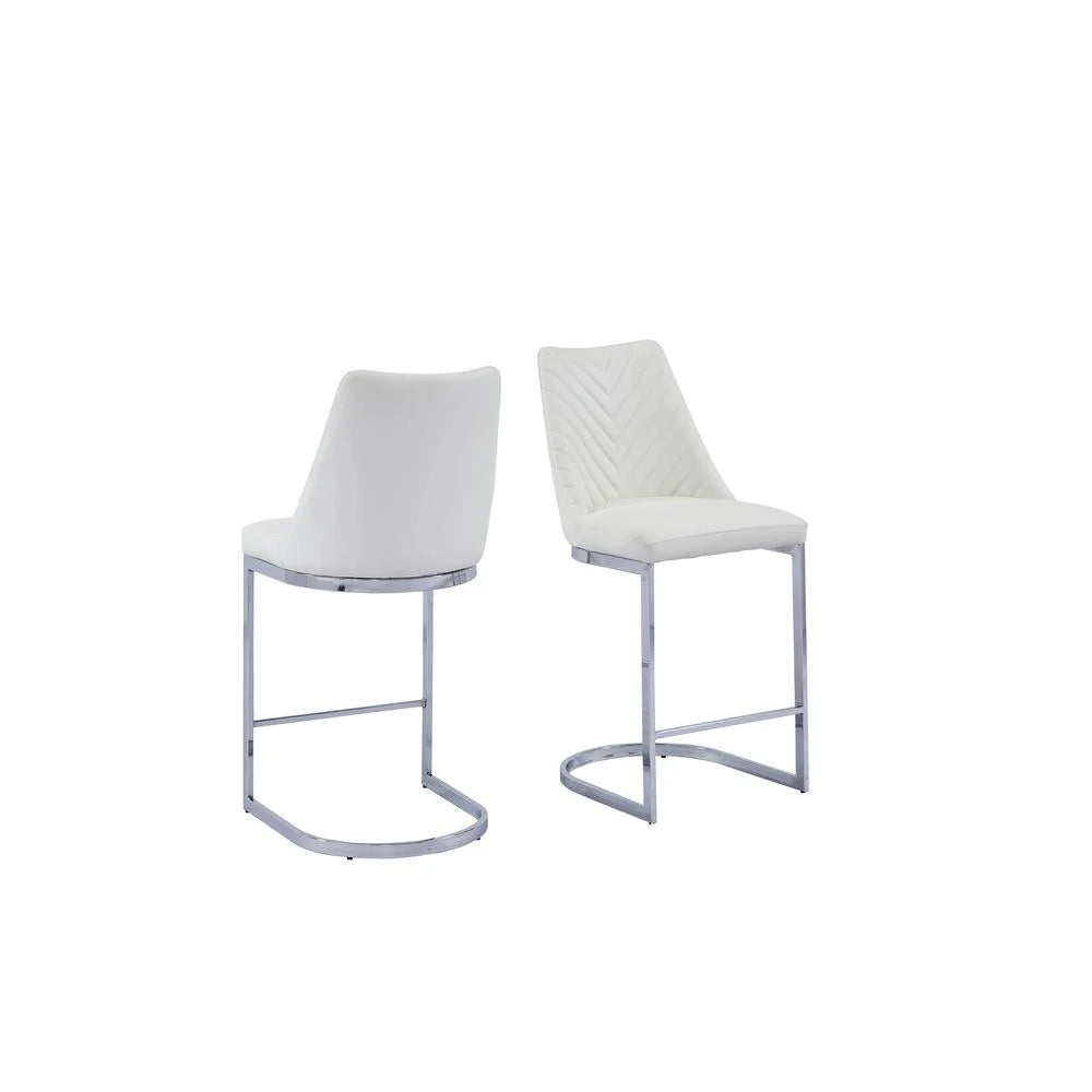 7 Piece White Faux Marble Stainless Steel Counterheight Dining Set Y1856