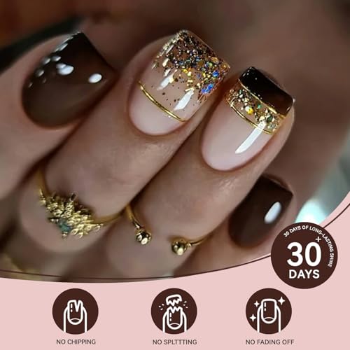 Short Square Press on Nails Set with Stickers B286418