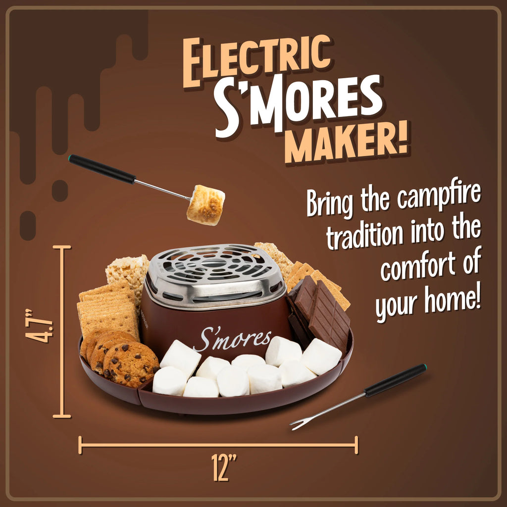 Electric Stainless Steel S'mores Maker with 4 Compartment Trays and 2 Roasting Forks S391