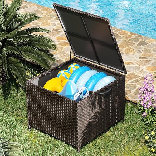 80 Gallon Waterproof Rattan Outdoor Storage Deck Box with Wheels M9945