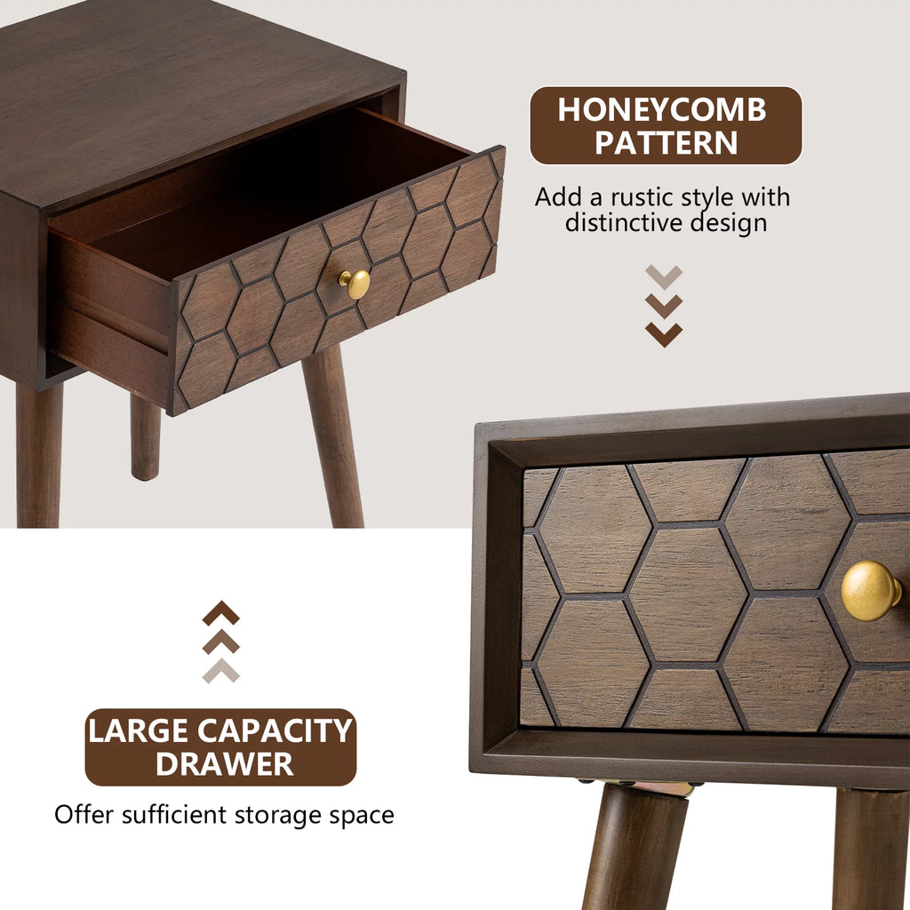 Brown MDF Nightstand with Drawer V237864