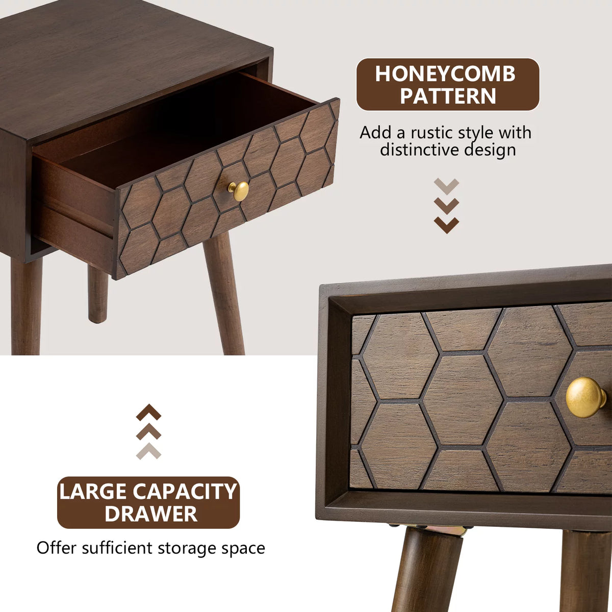 Brown MDF Nightstand with Drawer V237864