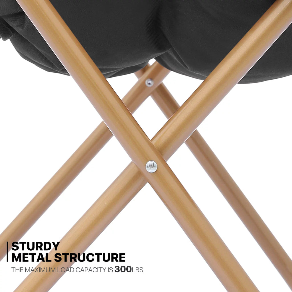 Black Faux Fur Folding Saucer Chair and Ottoman Set of 2 V972