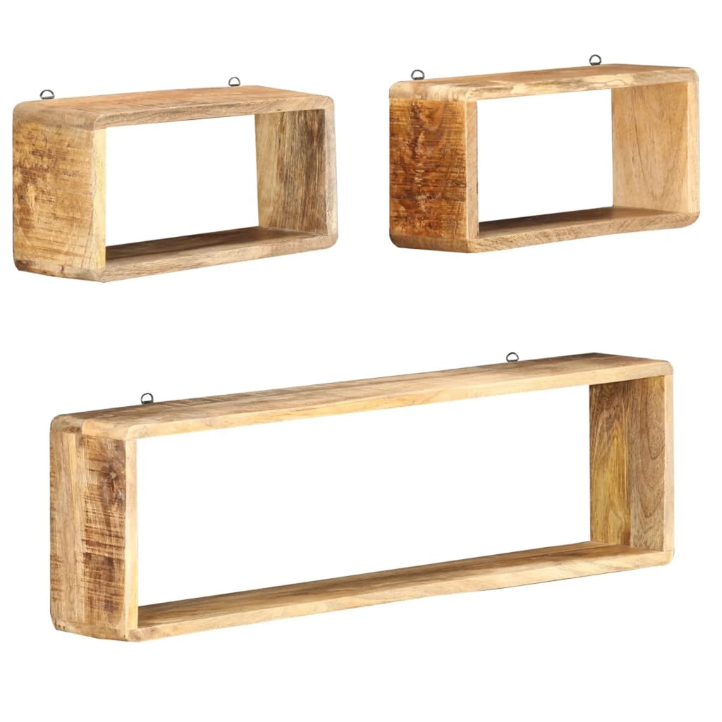 3 Piece Solid Mango Wood Wall Cube Shelf Set L683698