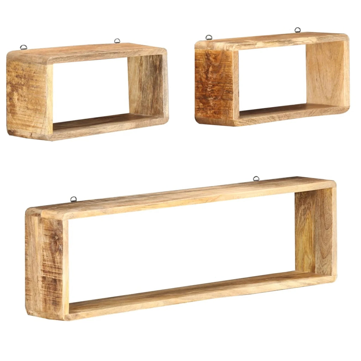 3 Piece Solid Mango Wood Wall Cube Shelf Set L683698