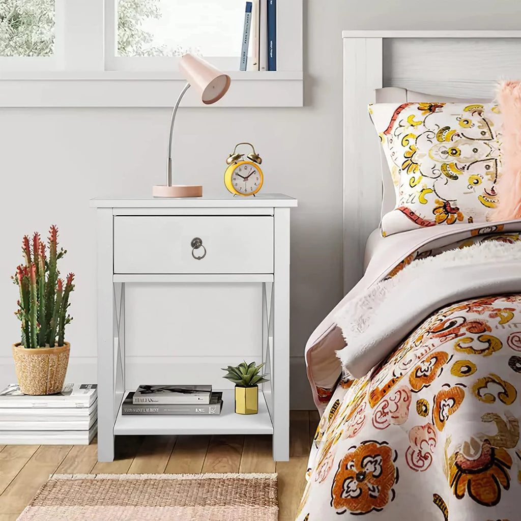 Set of 2 White Nightstands with Drawer Storage U21615