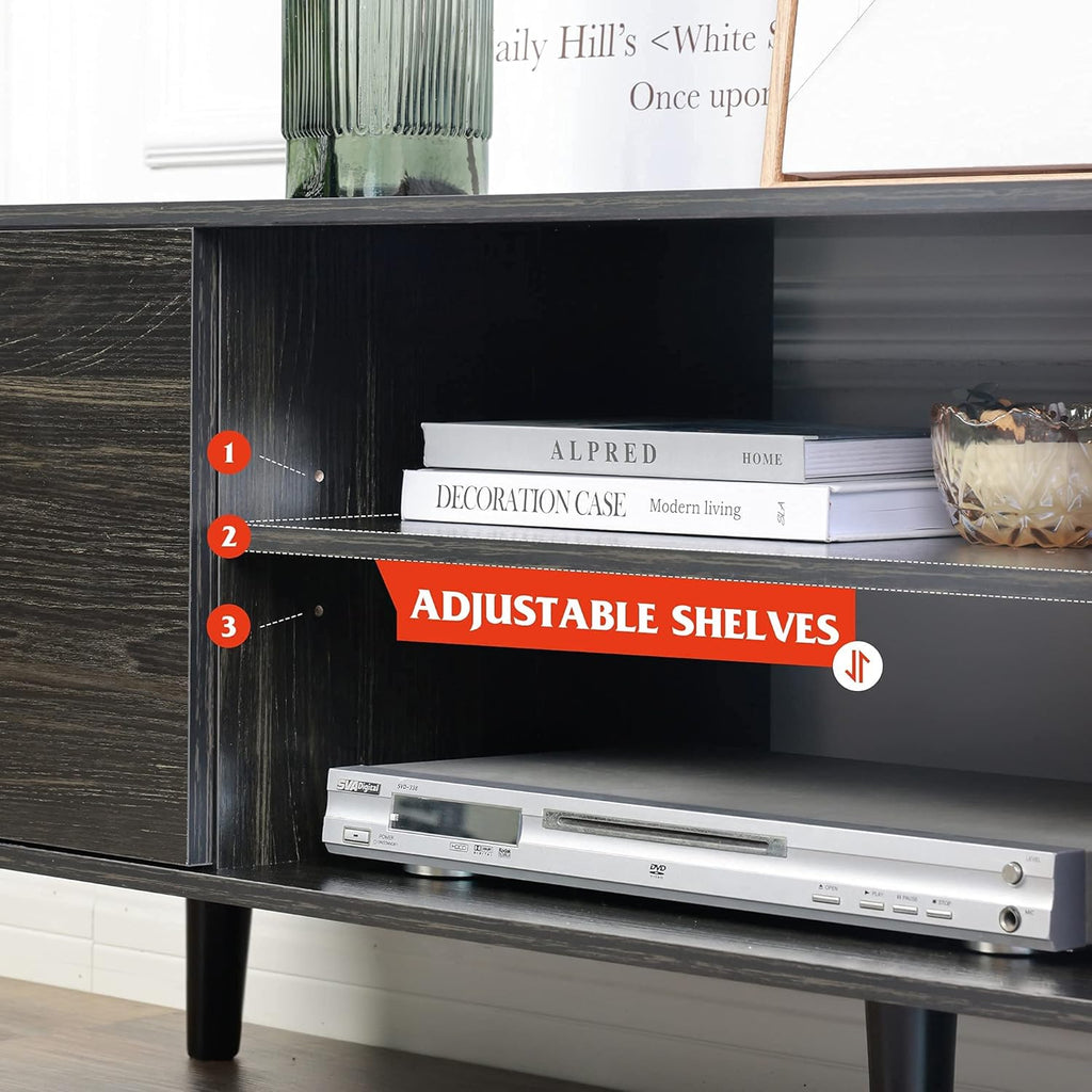 Gray Oak TV Stand with Storage Cabinet and Open Shelves R80243