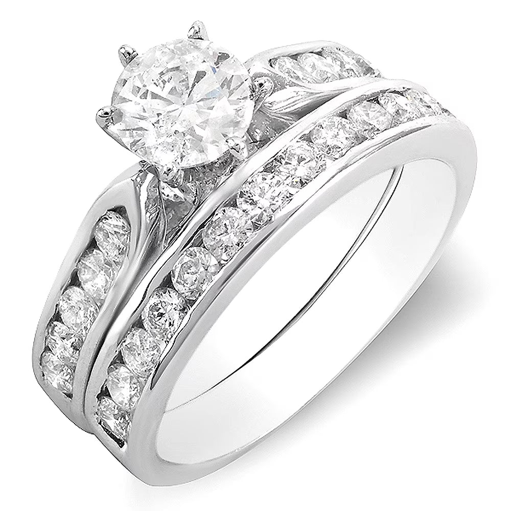 14k White Gold Round Diamond Bridal Engagement Ring Set, Size 8 D5246
