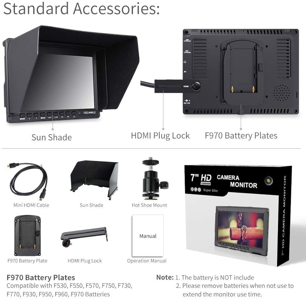 7 Inch 1280x800 IPS 4K HDMI Camera Field Monitor with Sunshade L274