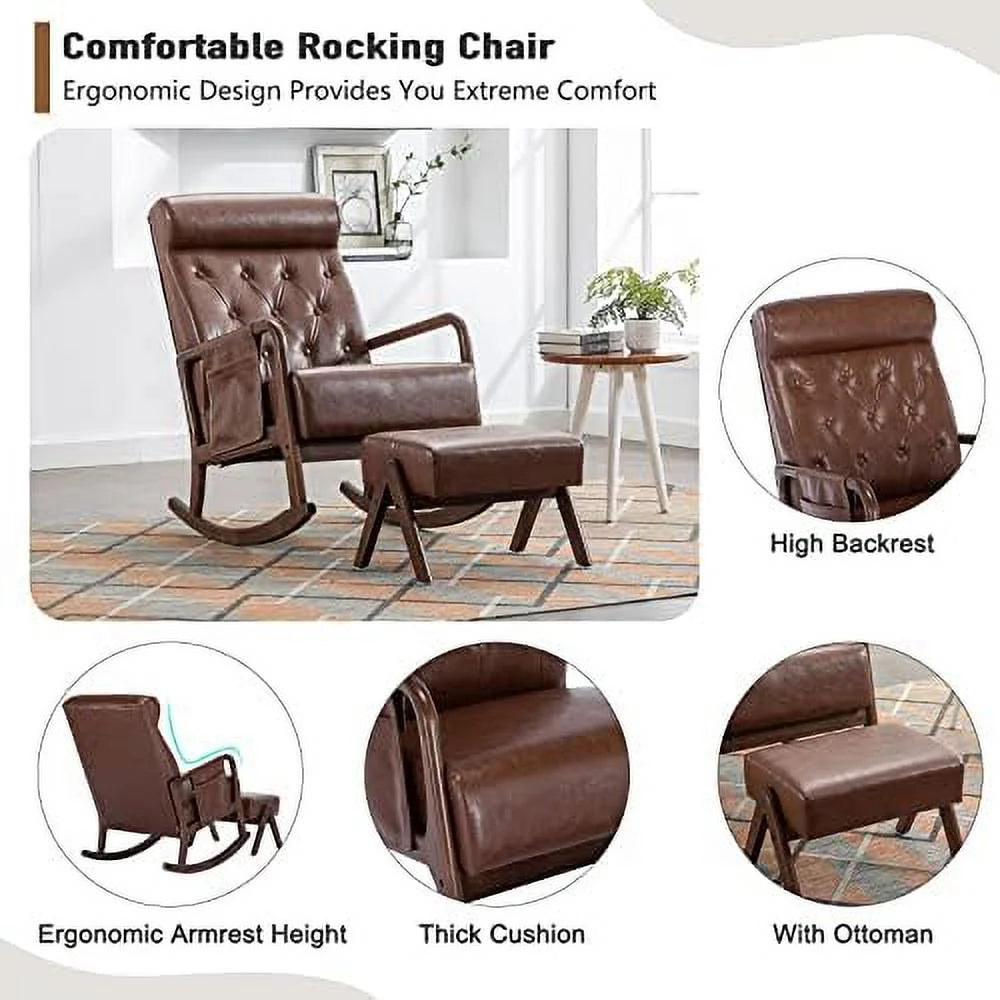 Mid-Century Upholstered Glider Rocker with Ottoman D667
