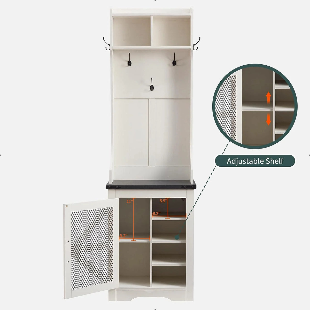 White Hall Tree with Coat Rack and Shoe Storage Bench Y839540