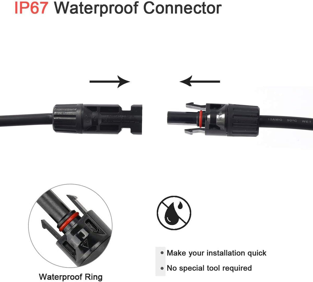 10AWG 20ft Solar Extension Cable with Female and Male Connectors, Pack of 2 E104