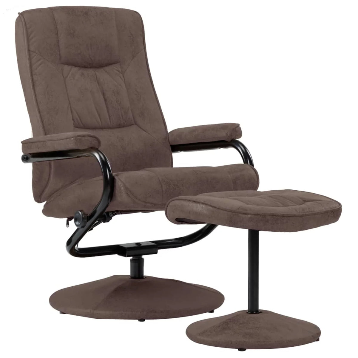 Brown Faux Suede Leather Swivel Recliner with Ottoman C54839