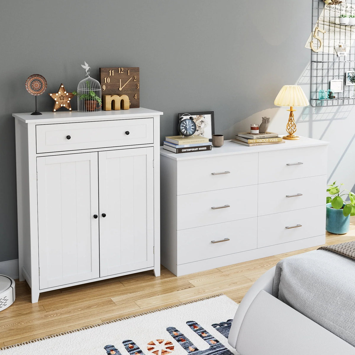 White 6 Drawer Wood Dresser M507