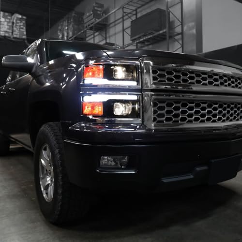 2014-2015 Chevy Silverado 1500 Black Chrome Trim Headlights Assembly Pair Y4502