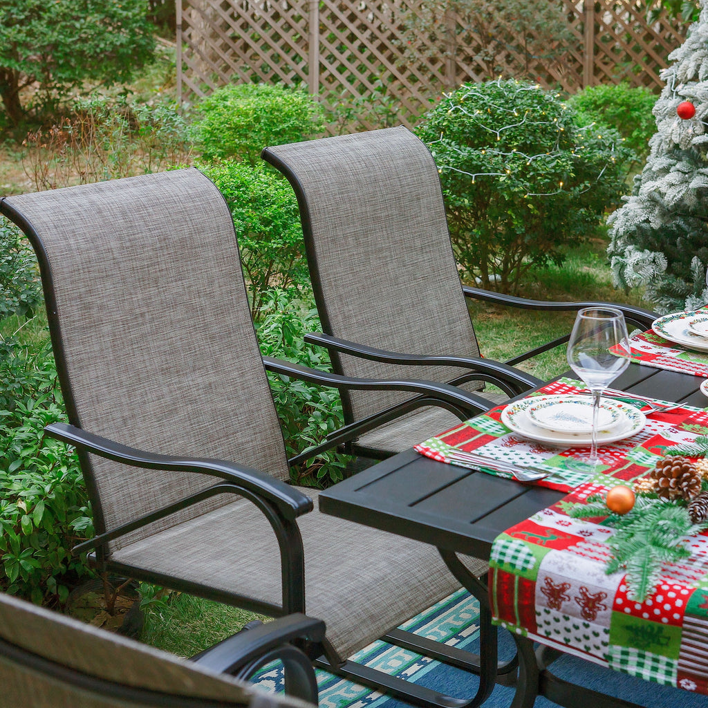 7-Piece Outdoor Patio Dining Set with 6 Rocking Chairs and 1 Metal Table V288