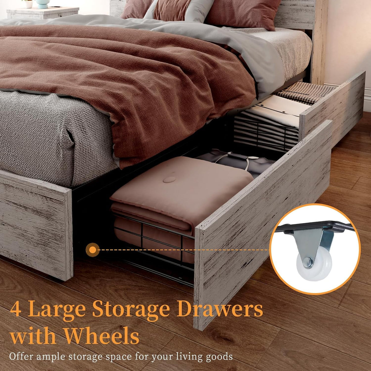 Queen Size Wood Storage Bed with 4 Drawers C34360