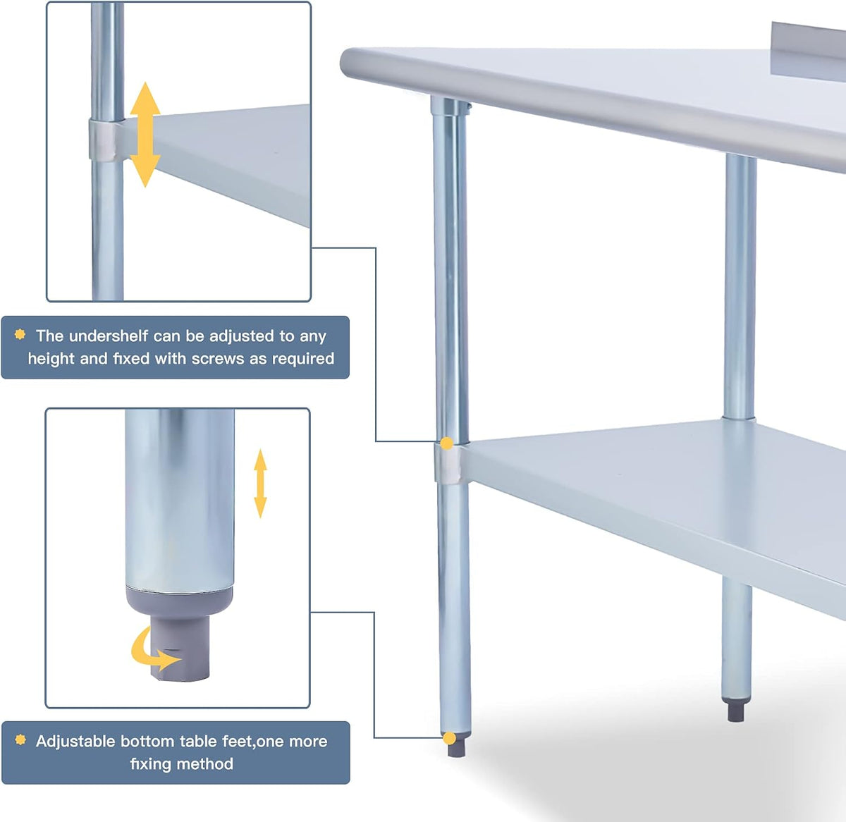 Stainless Steel 24 x 48 Inches Worktable with Backsplash, Adjustable Shelf and Caster Wheel P4165
