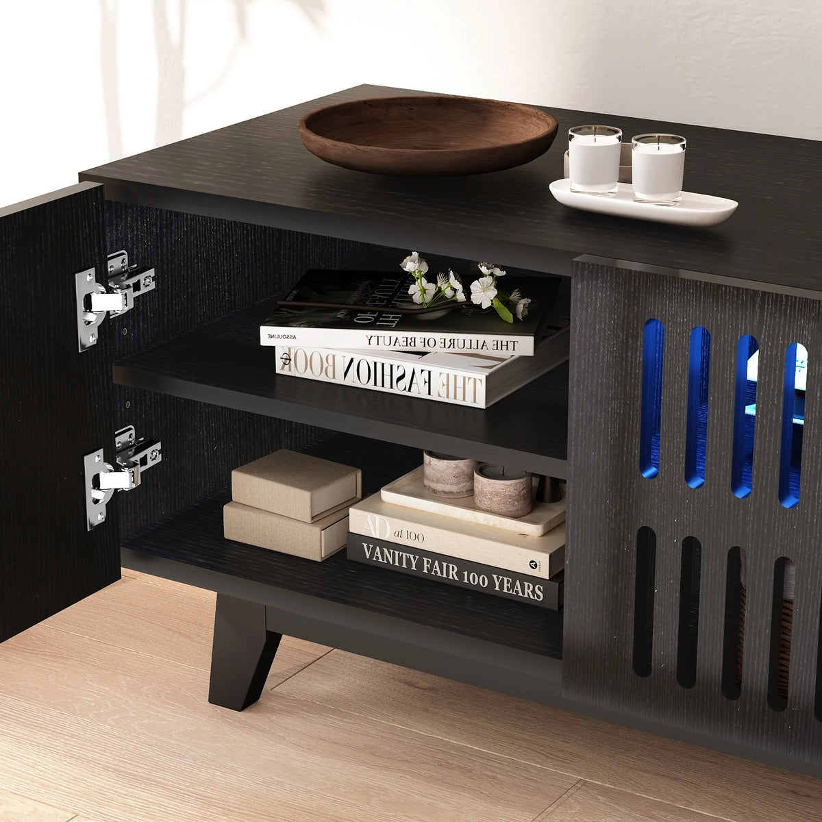 Mid Century Modern TV Stand with Storage and Cable Management Holes Q92352