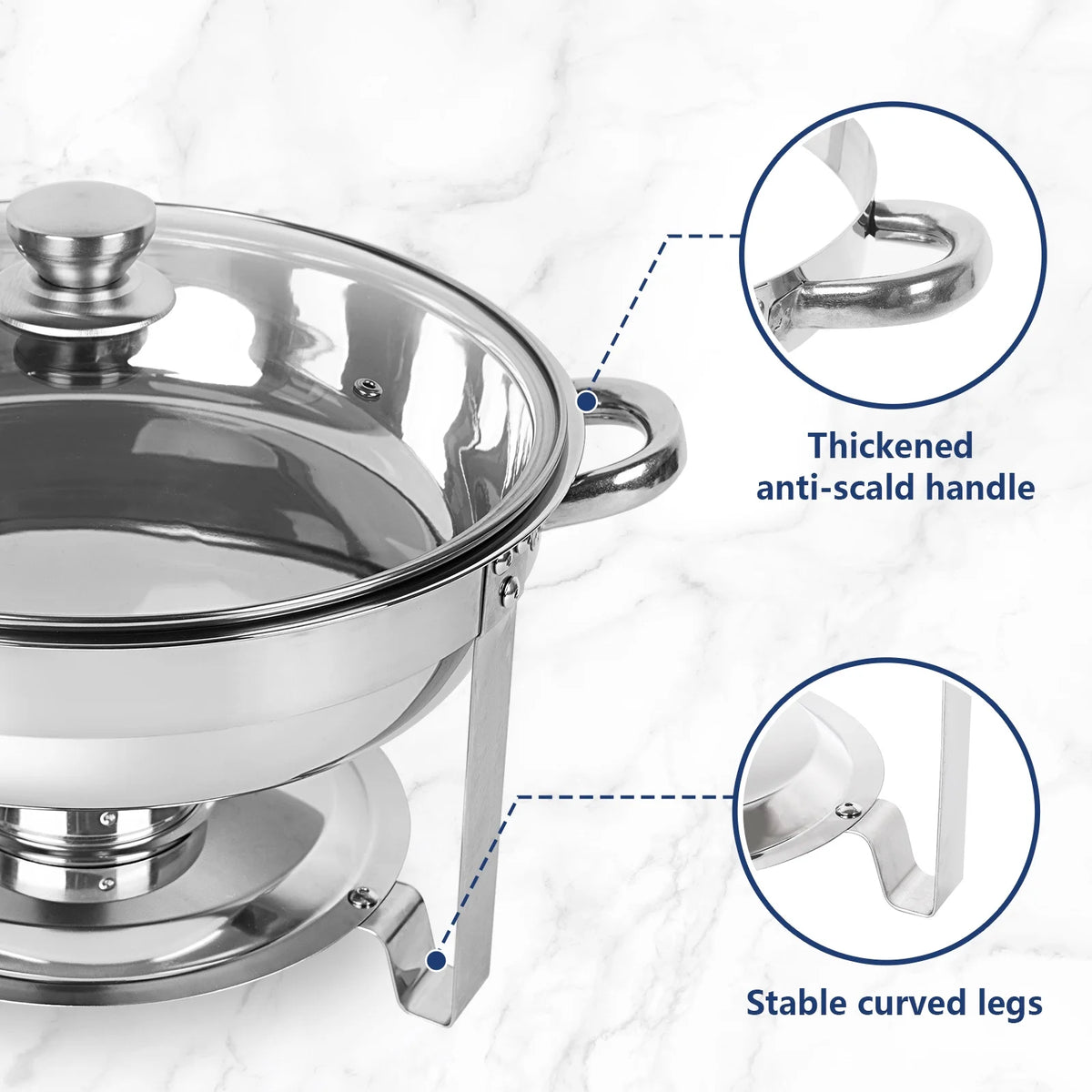 5Qt 4 Packs Stainless Steel Chafing Dish Set with Glass Lid H8073