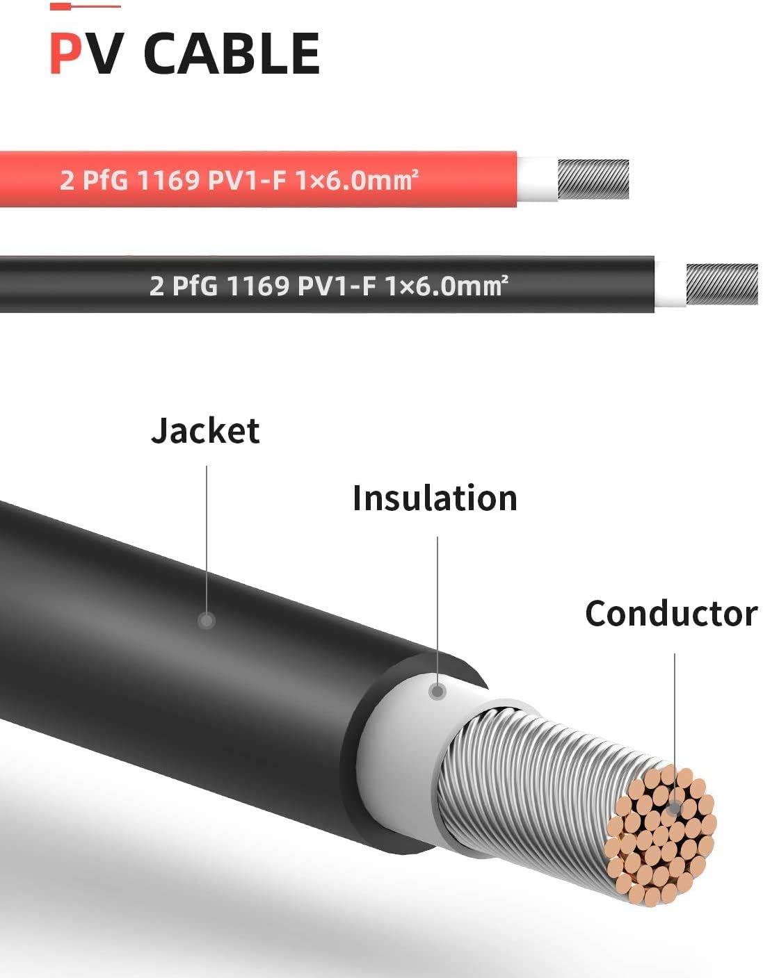 10AWG 20ft Solar Extension Cable with Female and Male Connectors, Pack of 2 E104