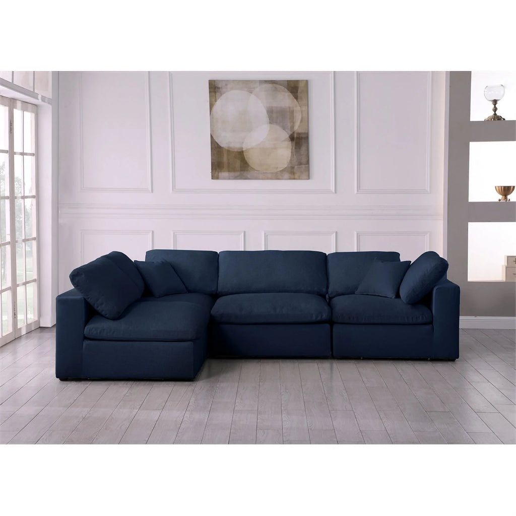 Navy Linen Fabric Modular Sectional D6188