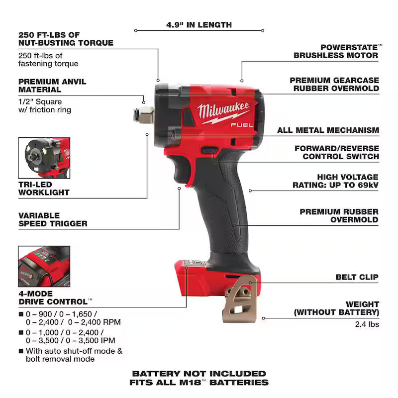 18V Brushless Cordless 1/2 in. Compact Impact Wrench J74721