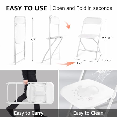10 Pack White Plastic Folding Chairs 400lbs Capacity H487019