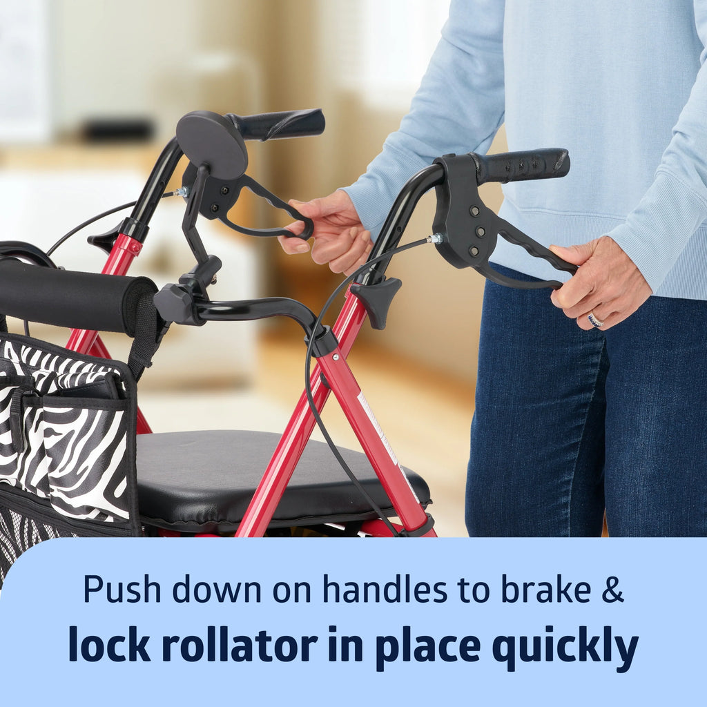 Lightweight Aluminum Rollator Walker, Pink & Zebra Print, 250 lb. Weight Capacity, 6” Wheels N8433