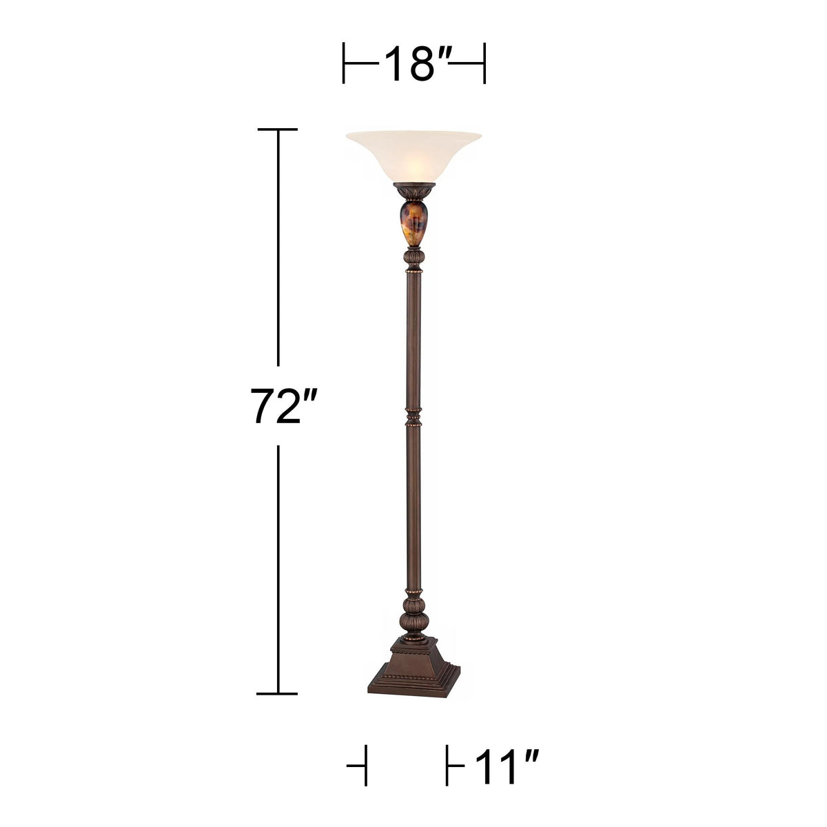 Vintage Torchiere Floor Lamp 72" Tall Bronze Frosted Glass Shade F1714