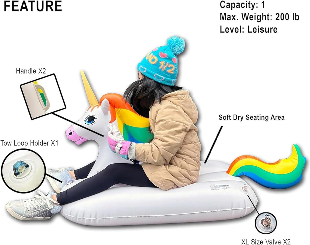 Sled Unicorn Snow Tube Inflatable 49 inches Long One Person E613