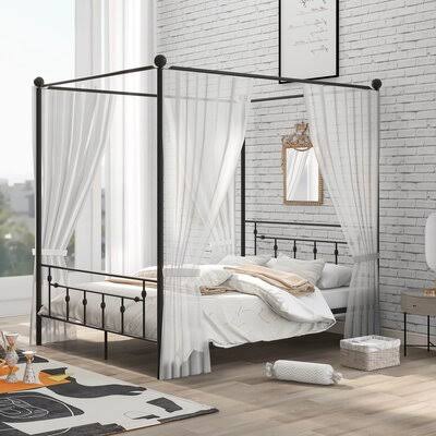 Black Queen Size Metal Canopy Bed with Headboard B766