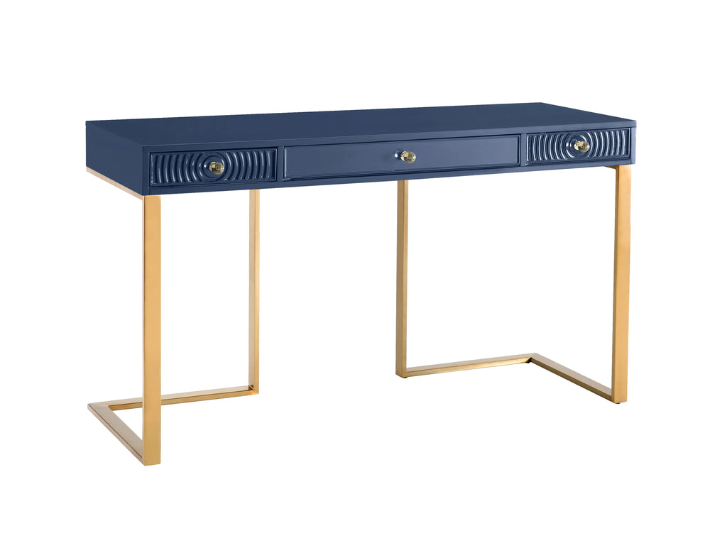 Blue Lacquer Office Desk With Gold Legs J150
