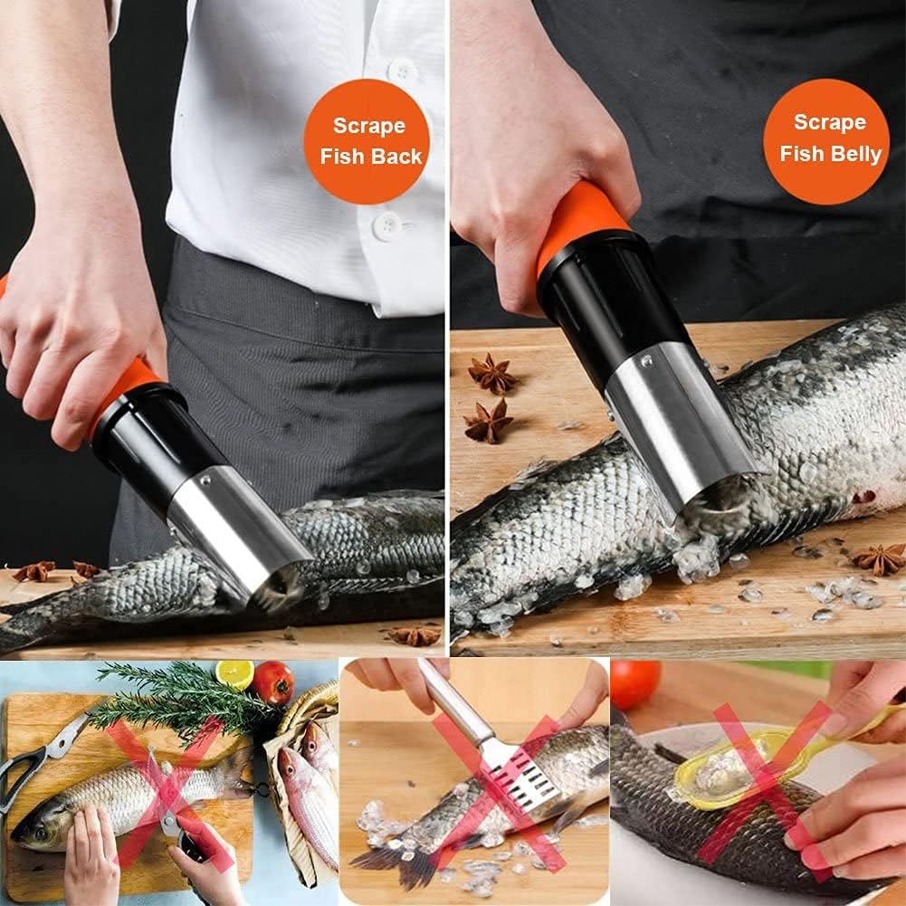 Electric Fish Scaler with Stainless Steel Roller Blade, Cordless Fish Scale Remover Cleaner Skinner Kit, 12V Rechargeable Battery T718557