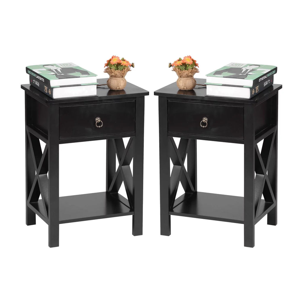 Set of 2 White Nightstands with Drawer Storage U21615