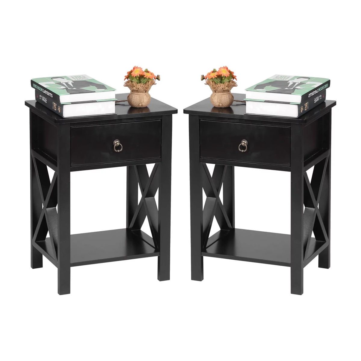 Set of 2 White Nightstands with Drawer Storage U21615