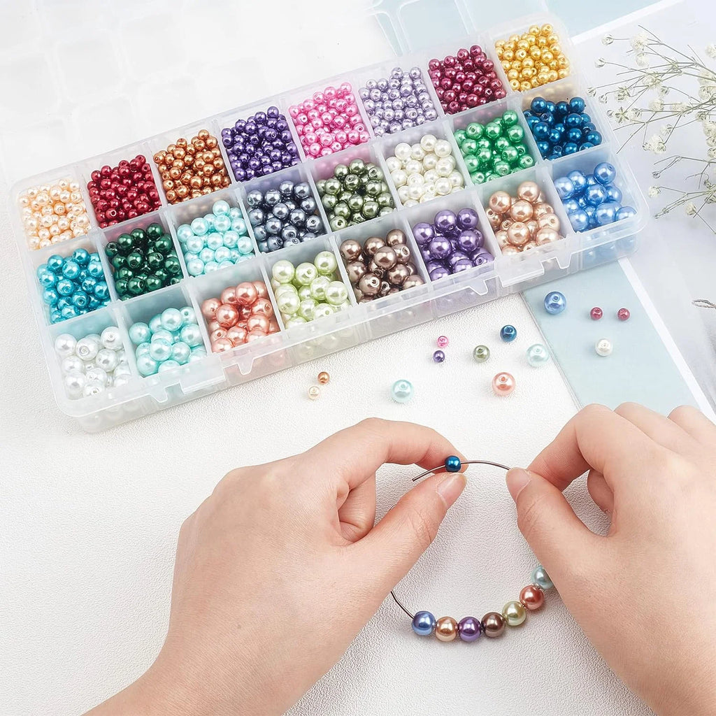 Pearlized Glass Beads 24 Color 3 Sizes Round Loose Spacer Beads N6359