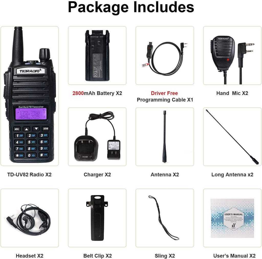 2PCS Dual Band Ham Radio Handheld with Programming Cable and Long Antenna G47999