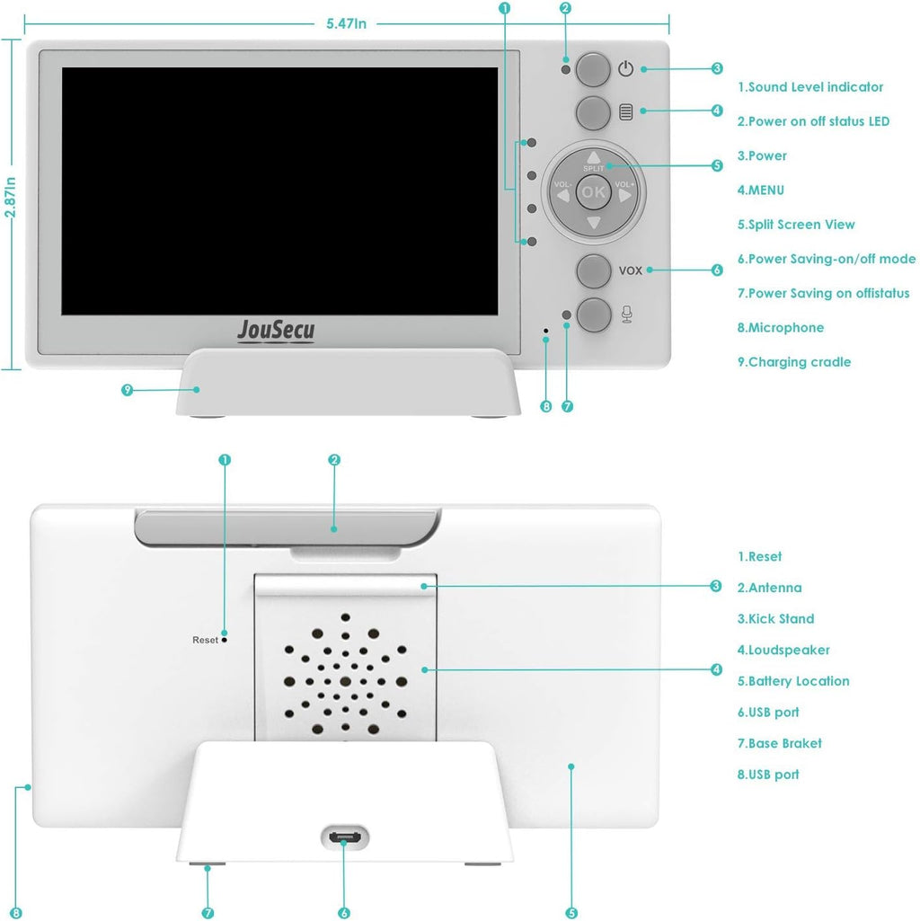 4.3 Inches LCD Split Screen Baby Monitor with 2 Camera J20119