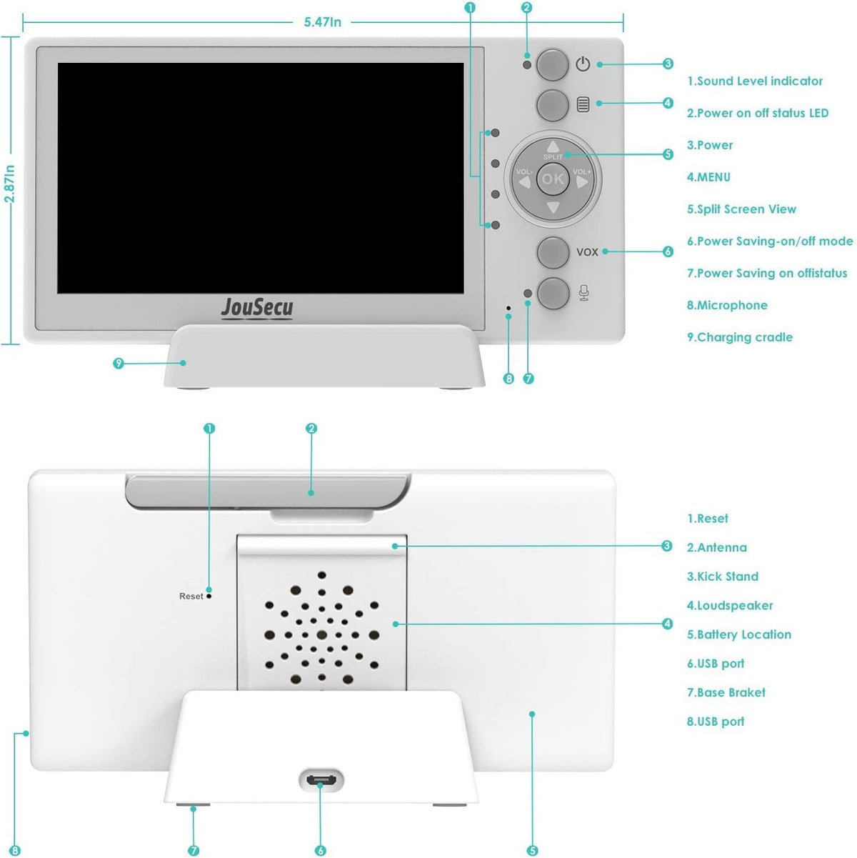 4.3 Inches LCD Split Screen Baby Monitor with 2 Camera J20119
