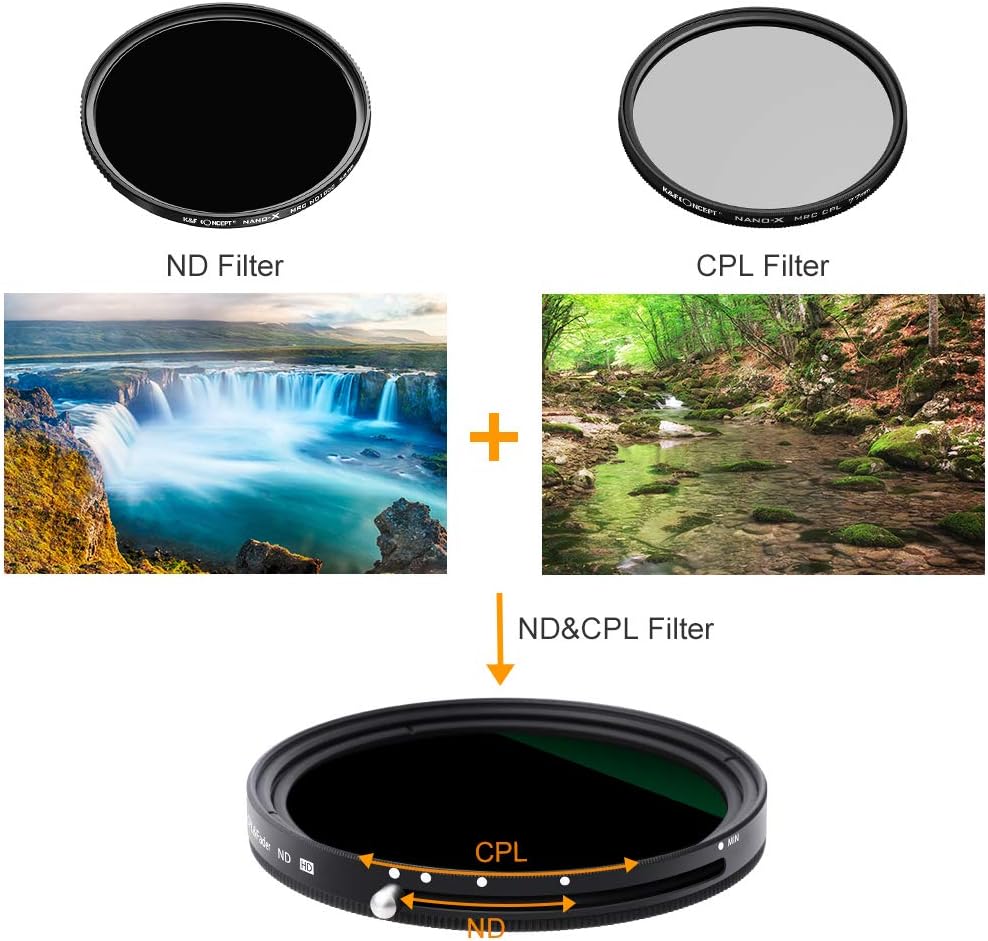 52mm Variable Fader ND2-ND32 ND Filter and CPL Circular Polarizing Filter 2 in 1 Pack of 2 X860