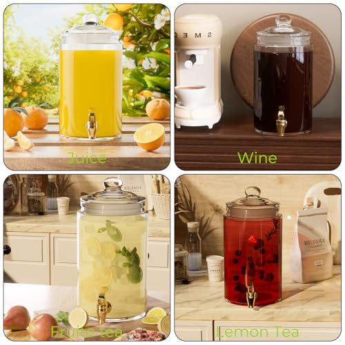 2 Pack 1 Gallon Glass Beverage Dispenser with Stand and Spigot H240