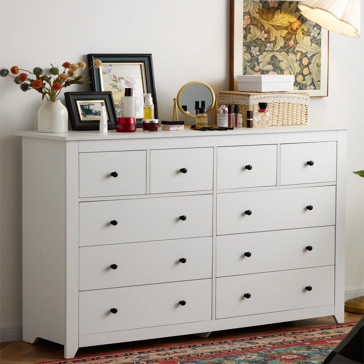 White Wood Dresser with 10 Deep Drawers I965